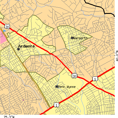 Zip code 19096 close-up map