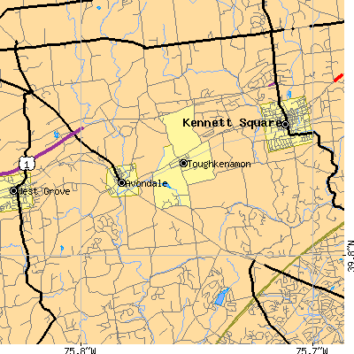 Zip code 19311 close-up map
