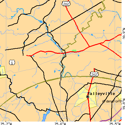 Zip code 19317 close-up map