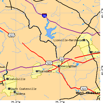 Zip code 19335 close-up map