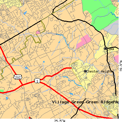 Zip code 19342 close-up map