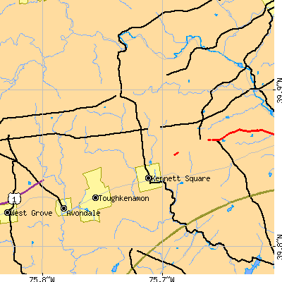 Zip code 19348 close-up map
