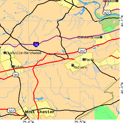 Zip code 19355 close-up map