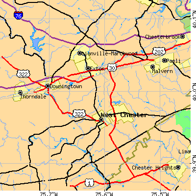 Zip code 19380 close-up map
