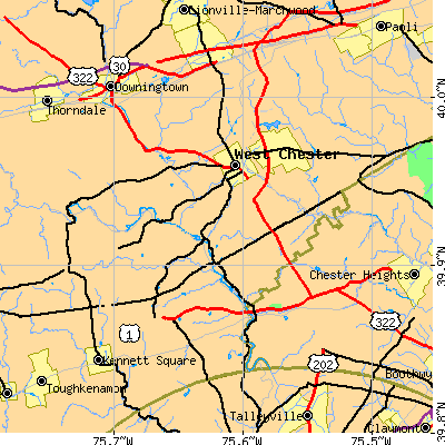 Zip code 19382 close-up map
