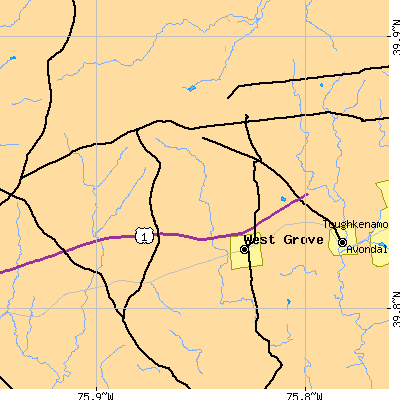 Zip code 19390 close-up map