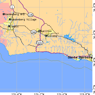 Zip code 93117 close-up map