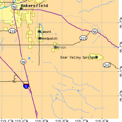 Zip code 93203 close-up map