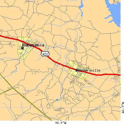 Zip code 19565 close-up map