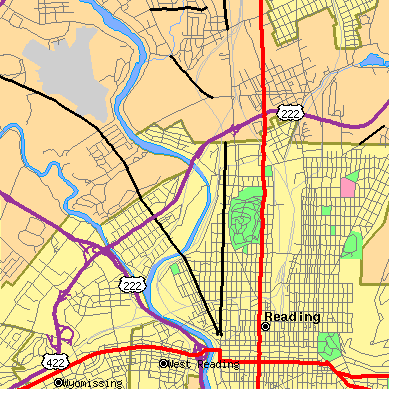 Zip code 19601 close-up map