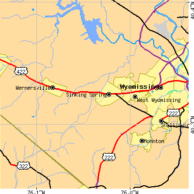 Zip code 19608 close-up map