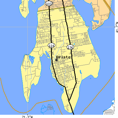 Zip code 02809 close-up map