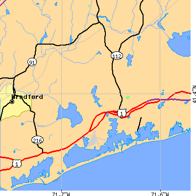 Zip code 02813 close-up map