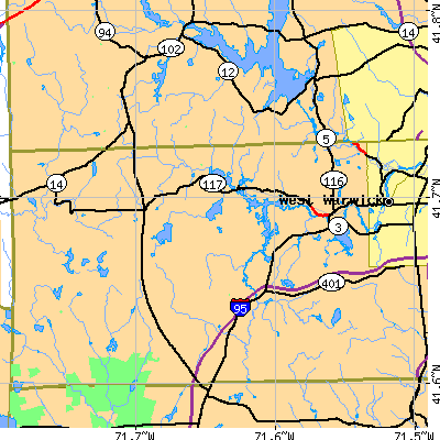 Zip code 02816 close-up map
