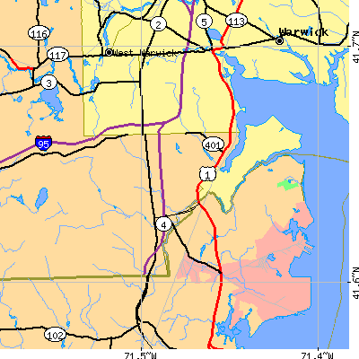 Zip code 02818 close-up map
