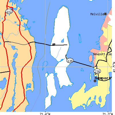 Zip code 02835 close-up map