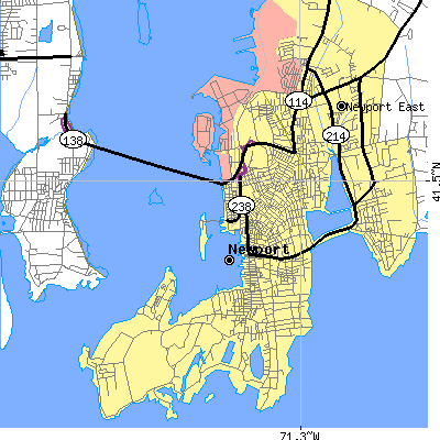 Zip code 02840 close-up map