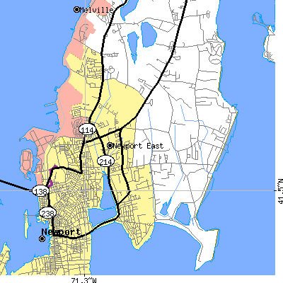 Zip code 02842 close-up map