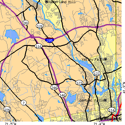 Zip code 02865 close-up map