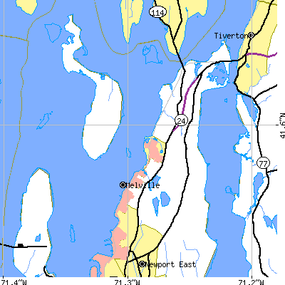Zip code 02871 close-up map