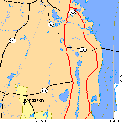 Zip code 02874 close-up map