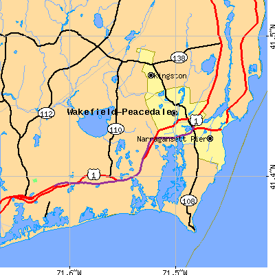 Zip code 02879 close-up map