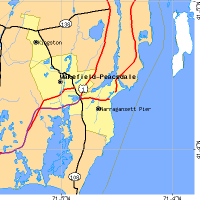 Zip code 02882 close-up map