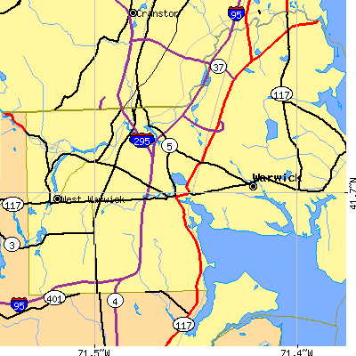 Zip code 02886 close-up map