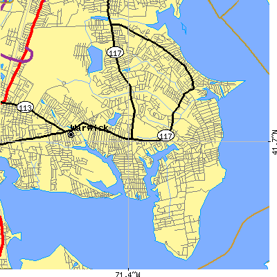 Zip code 02889 close-up map