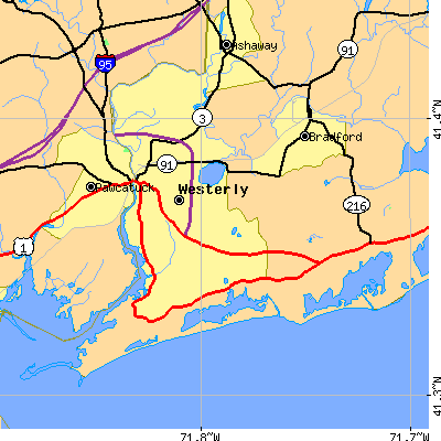 Zip code 02891 close-up map