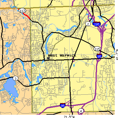 Zip code 02893 close-up map