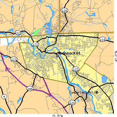Zip code 02895 close-up map