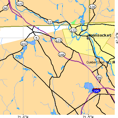 Zip code 02896 close-up map
