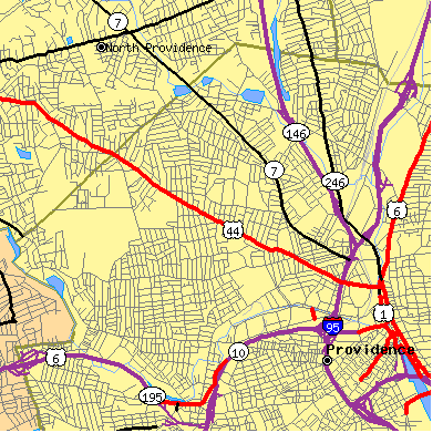 Zip code 02908 close-up map