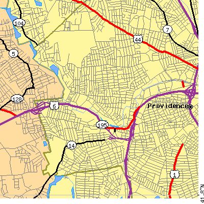 Zip code 02909 close-up map