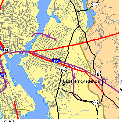 Zip code 02914 close-up map