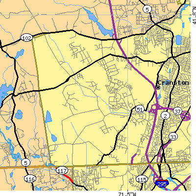Zip code 02921 close-up map