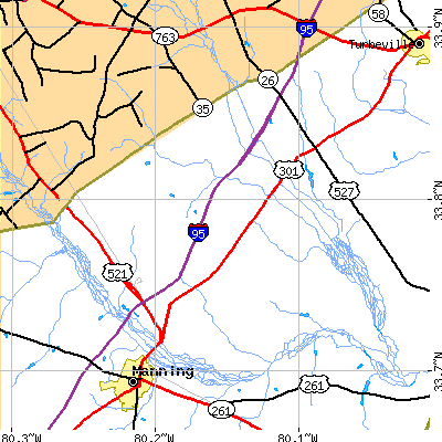 Zip code 29001 close-up map