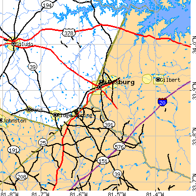 Zip code 29006 close-up map