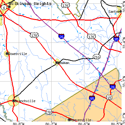 Zip code 29018 close-up map