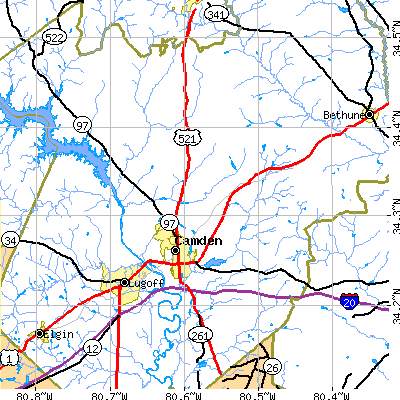 Zip code 29020 close-up map