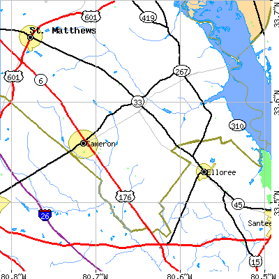 Zip code 29030 close-up map