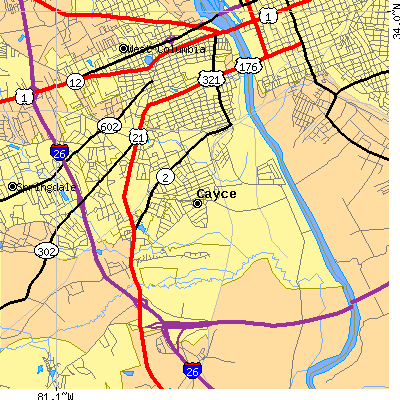 Zip code 29033 close-up map