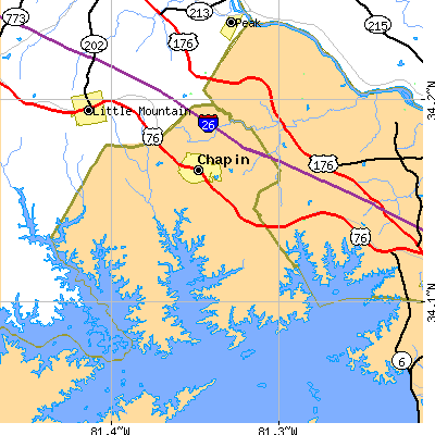 Zip code 29036 close-up map