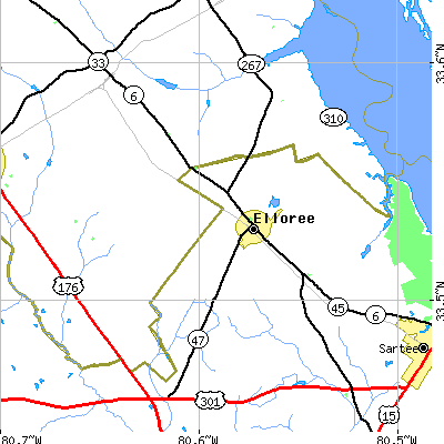 Zip code 29047 close-up map