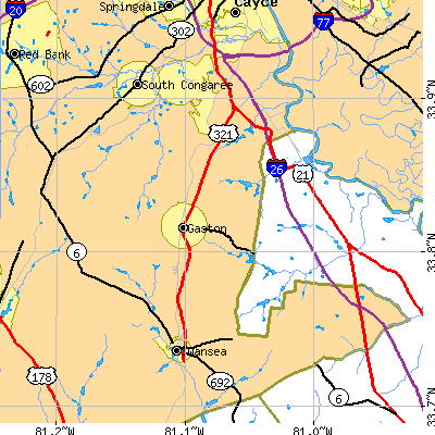 Zip code 29053 close-up map