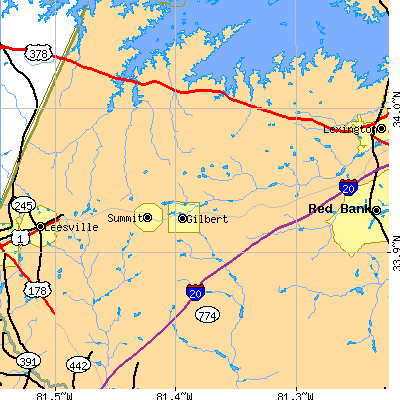 Zip code 29054 close-up map