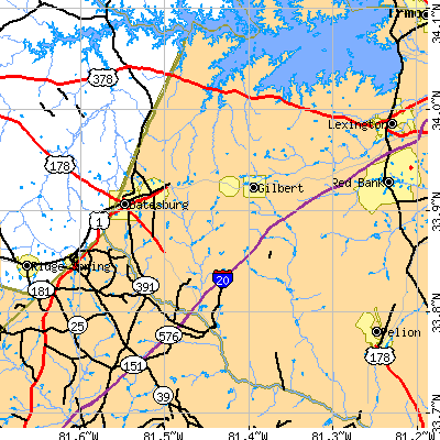 Zip code 29070 close-up map