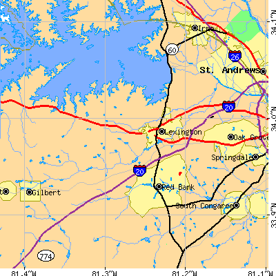 Zip code 29072 close-up map