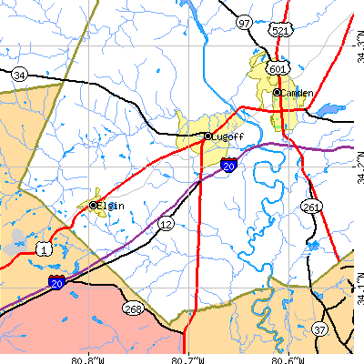 Zip code 29078 close-up map